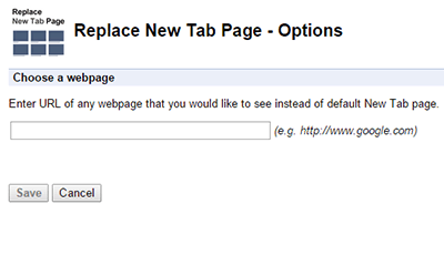 Replace New Tab Page設定画面