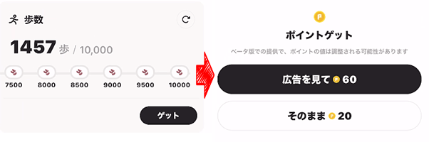 歩数機能ポイント獲得
