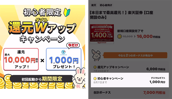 初心者限定特典は還元額と分けて考える
